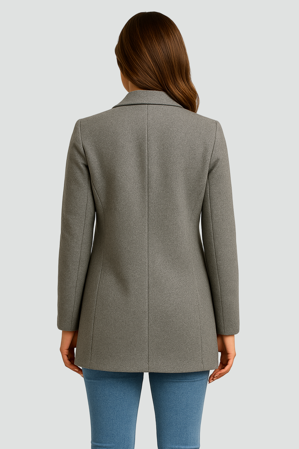 Półdługi płaszcz wełniany damski z guzikami elegancki