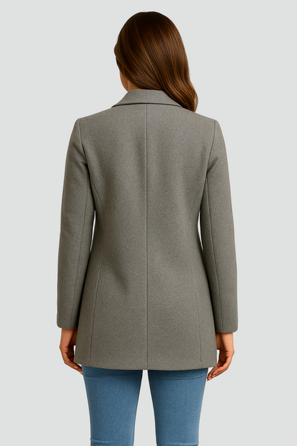 Półdługi płaszcz wełniany damski z guzikami elegancki