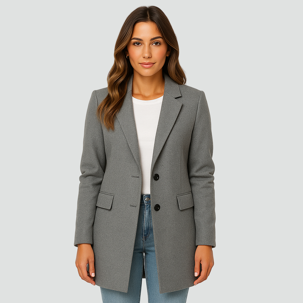 Półdługi płaszcz wełniany damski z guzikami elegancki