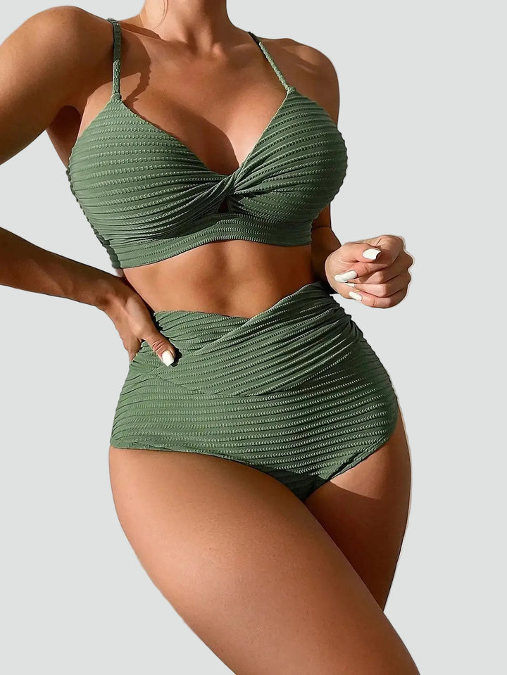 Push-up bikini with high waist and ribbed texture