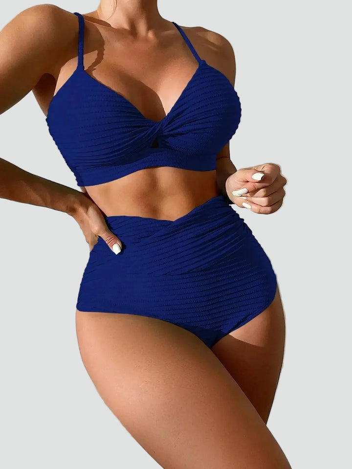 Push-up bikini with high waist and ribbed texture