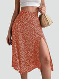 Summer midi skirt with floral print, high waist, and slit