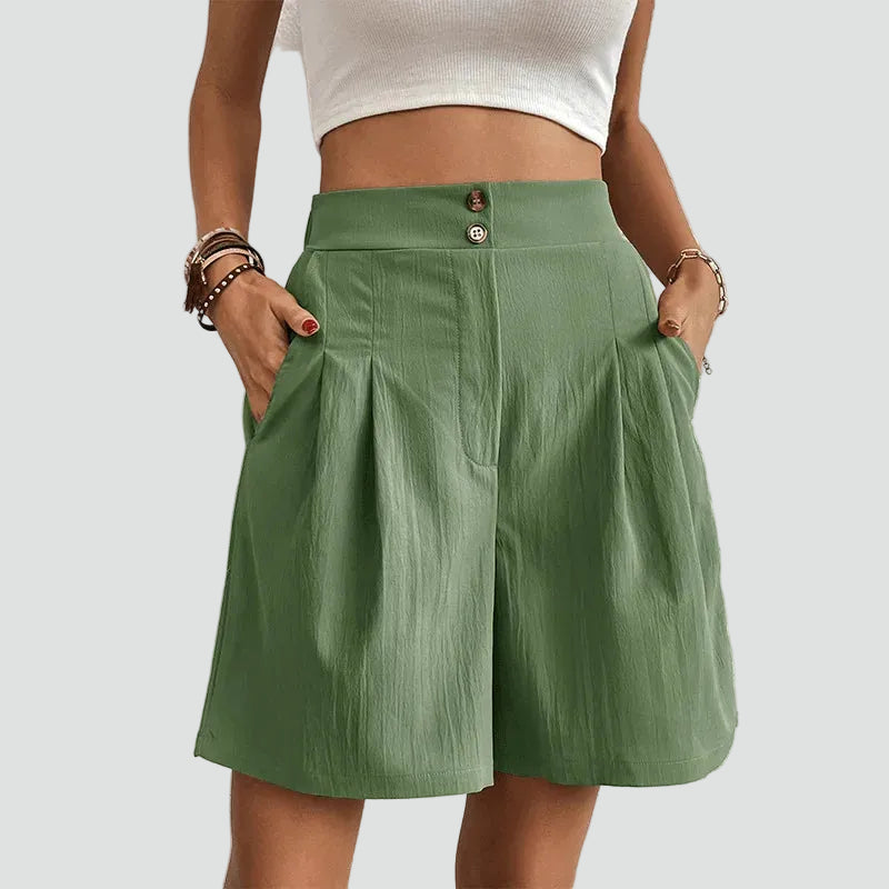 Elegant high-waisted bermuda shorts with wide legs