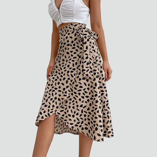 Summer midi wrap skirt with patterns and tie detail