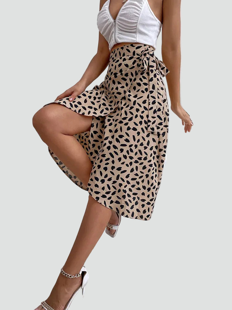 Summer midi wrap skirt with patterns and tie detail
