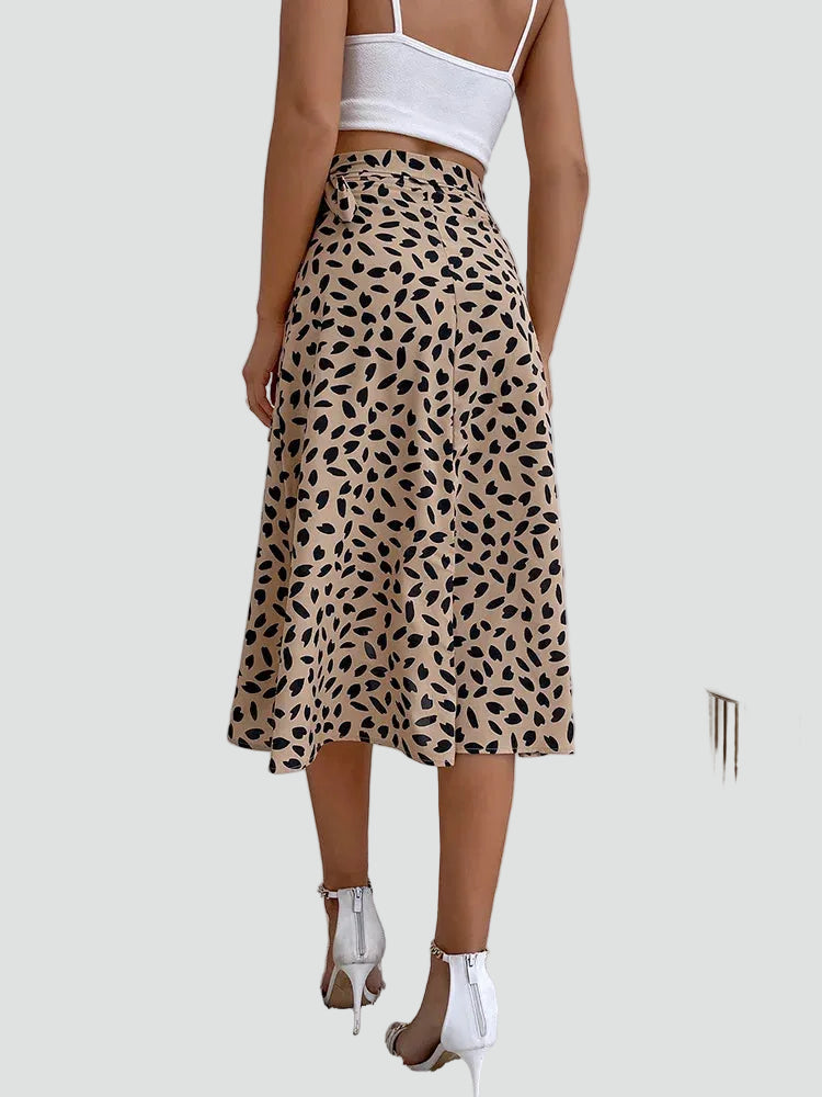 Summer midi wrap skirt with patterns and tie detail