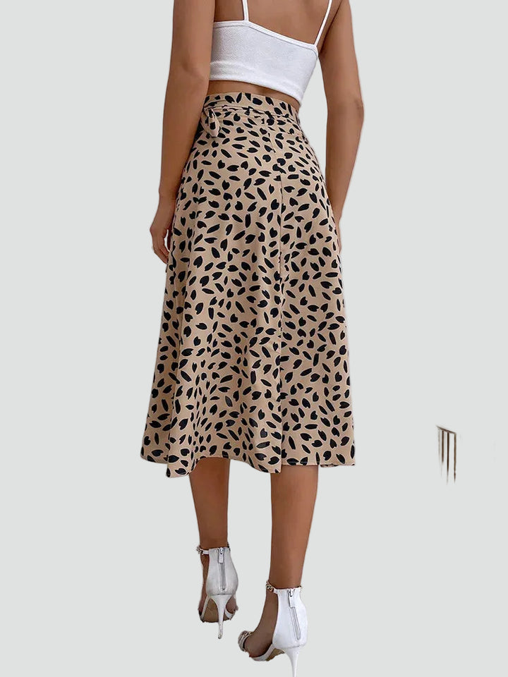 Summer midi wrap skirt with patterns and tie detail