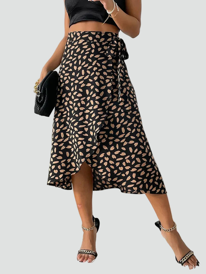 Summer midi wrap skirt with patterns and tie detail