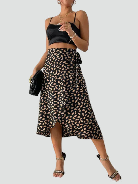 Summer midi wrap skirt with patterns and tie detail