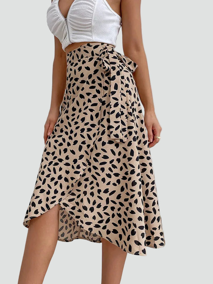 Summer midi wrap skirt with patterns and tie detail