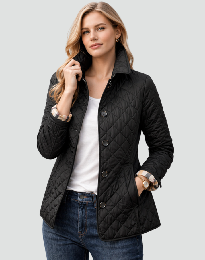 Veste matelassée femme de mi-saison élégante avec col à boutons