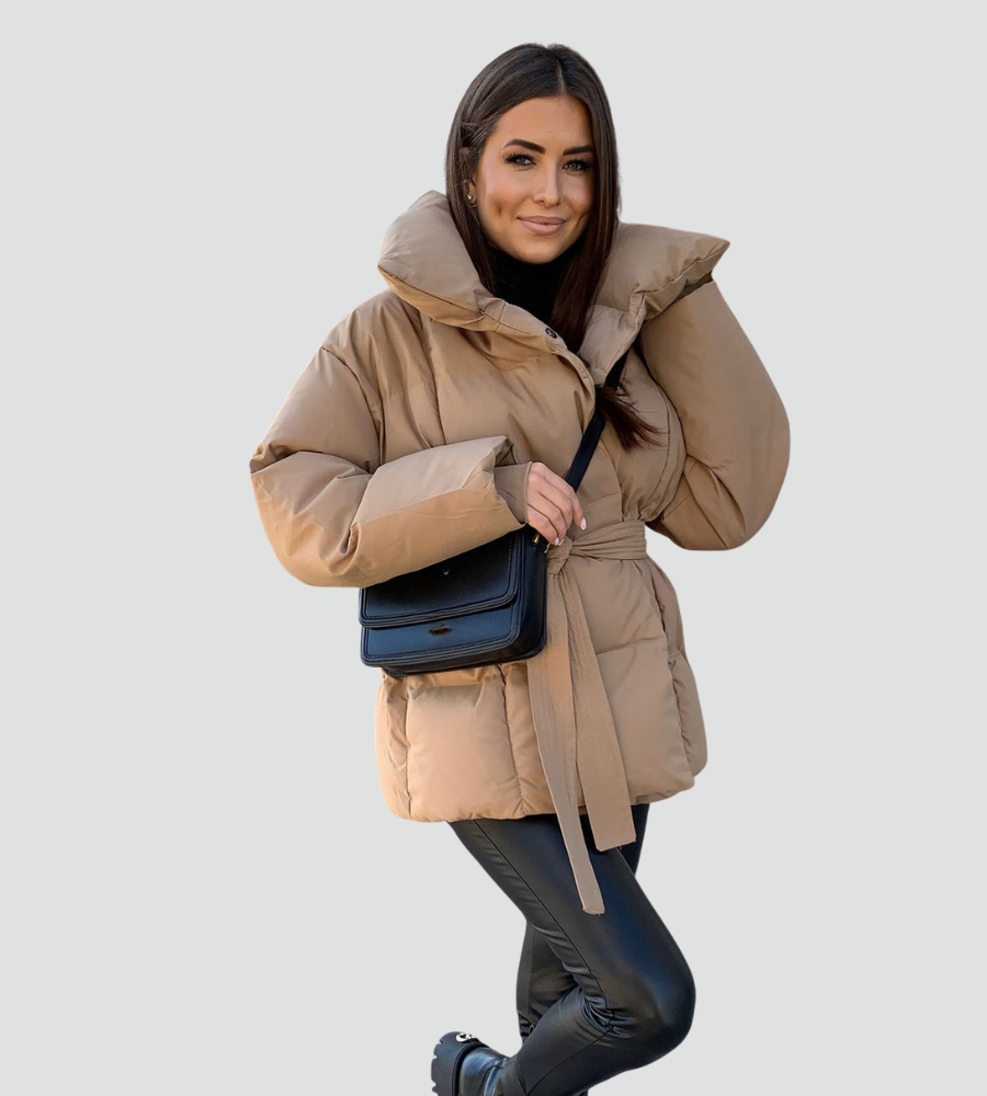 Pikowana puchowa kurtka damska zimowa z paskiem