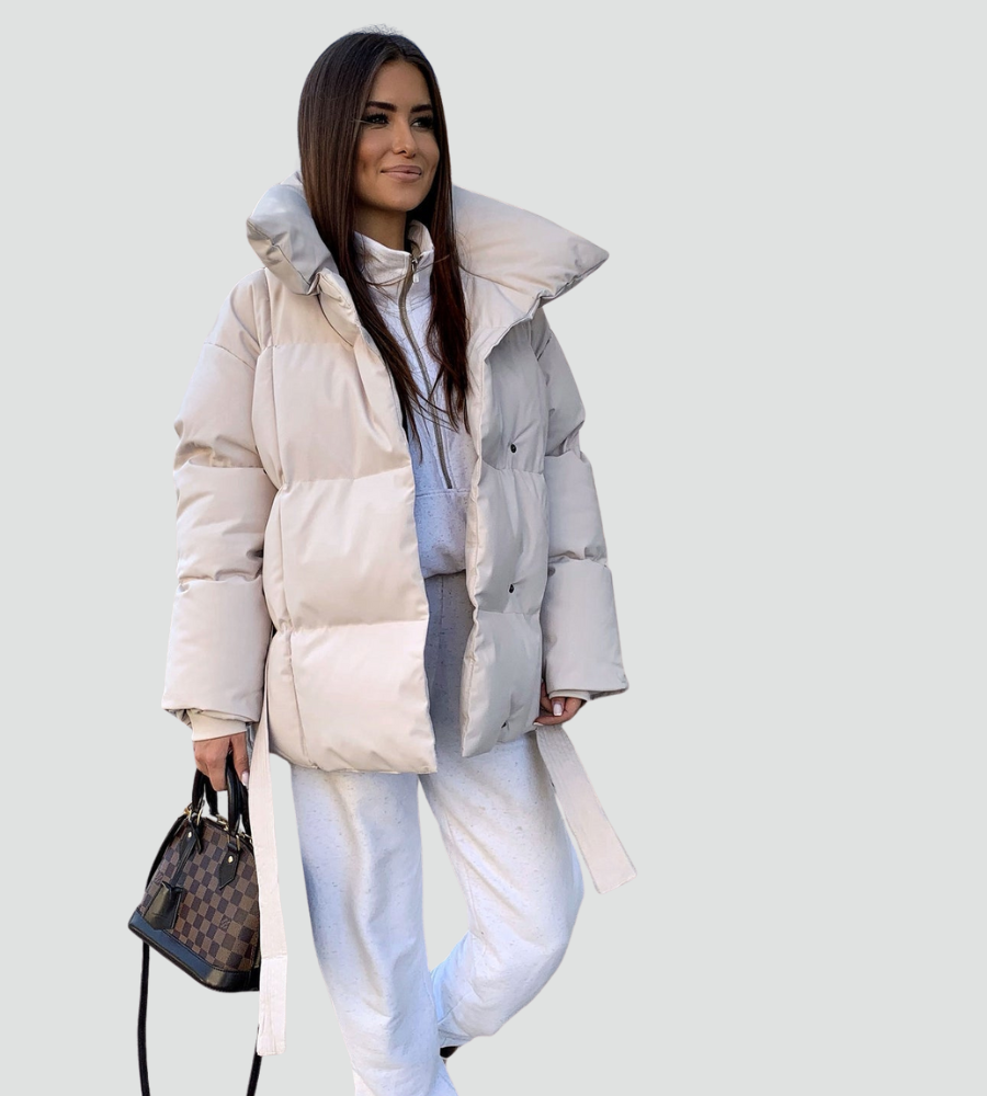 Pikowana puchowa kurtka damska zimowa z paskiem