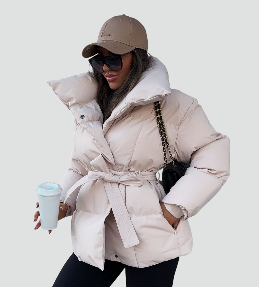 Pikowana puchowa kurtka damska zimowa z paskiem