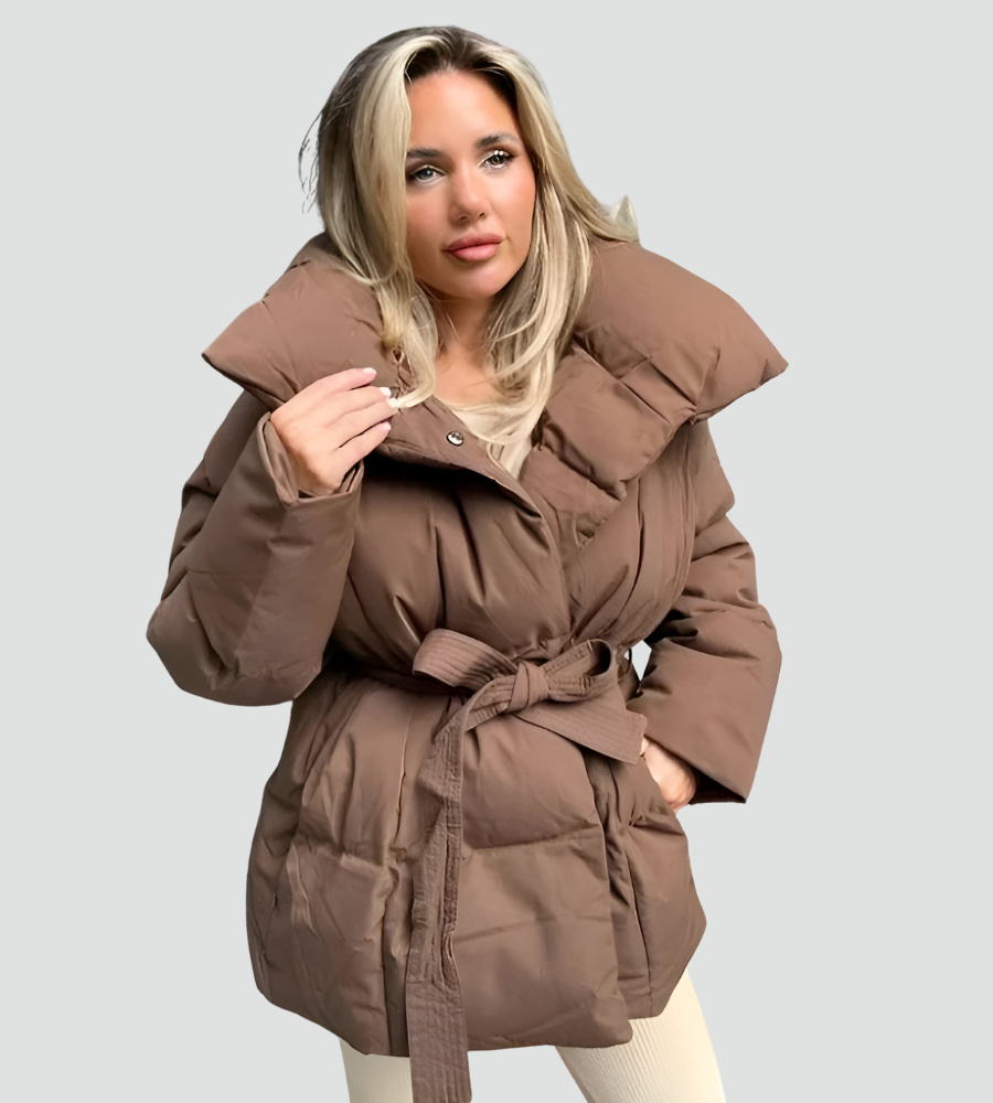 Pikowana puchowa kurtka damska zimowa z paskiem