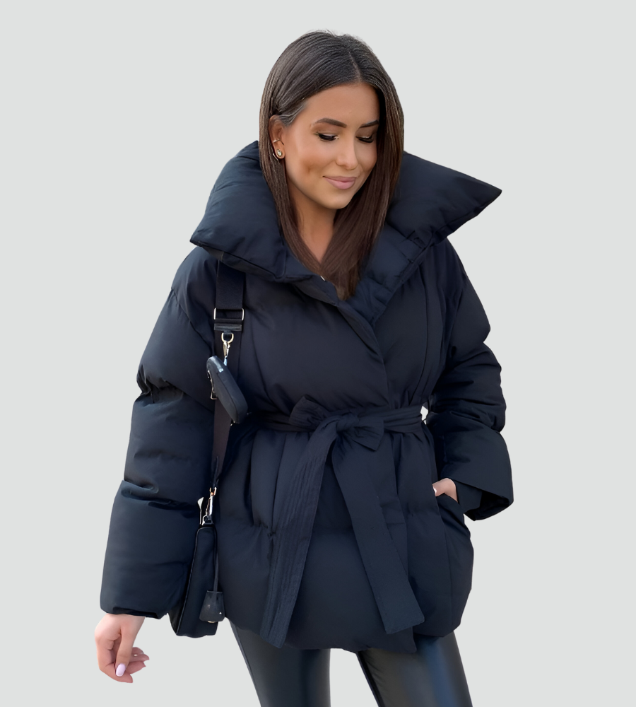 Pikowana puchowa kurtka damska zimowa z paskiem