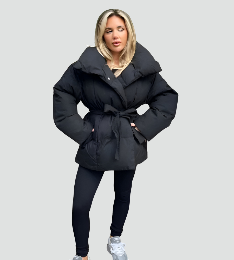Pikowana puchowa kurtka damska zimowa z paskiem