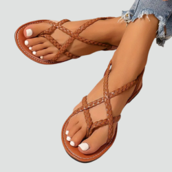 Sandales plates tressées pour femme avec bride à la cheville pour l'été