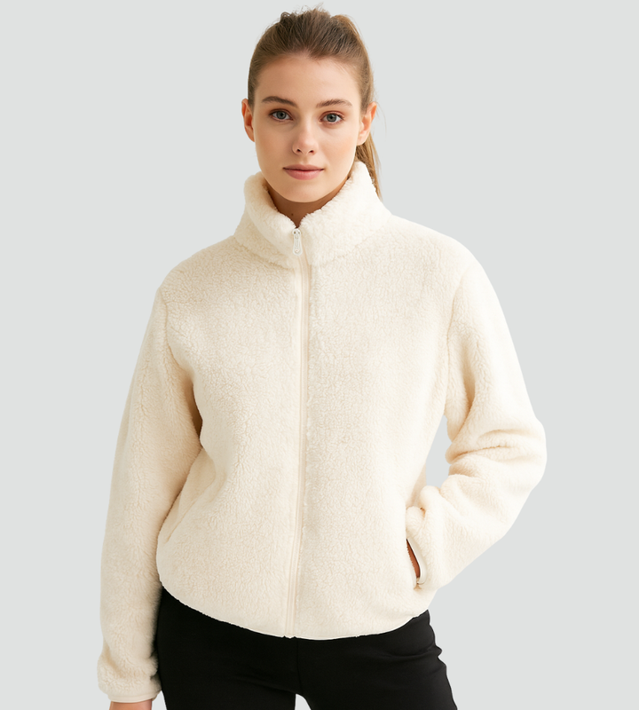 Pluszowa kurtka fleece damska zapinana na zamek