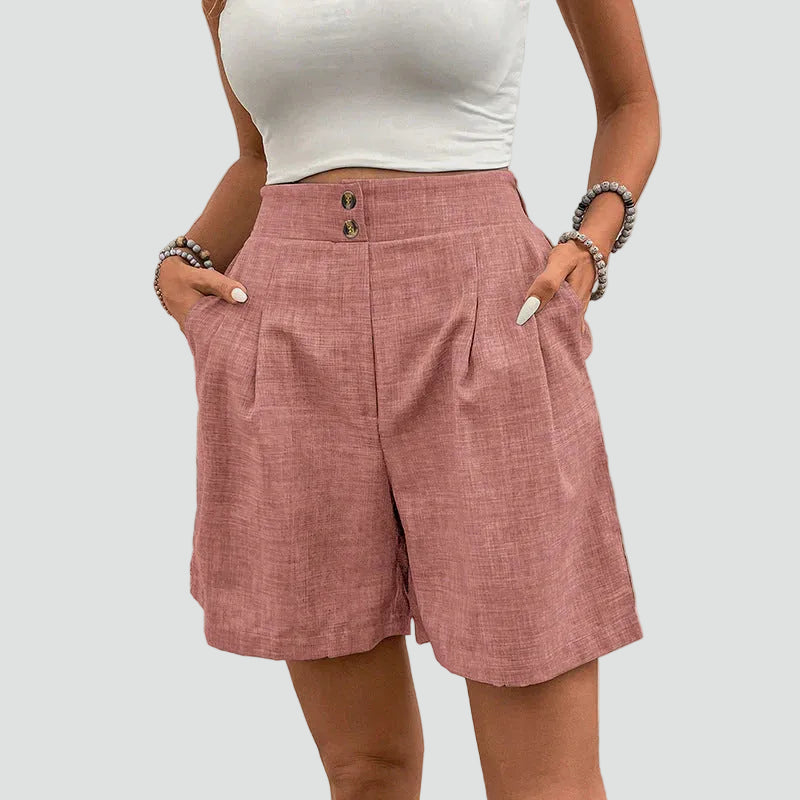 Elegant high-waisted linen shorts with pleats