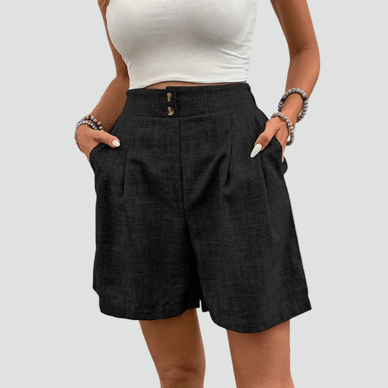 Elegant high-waisted linen shorts with pleats