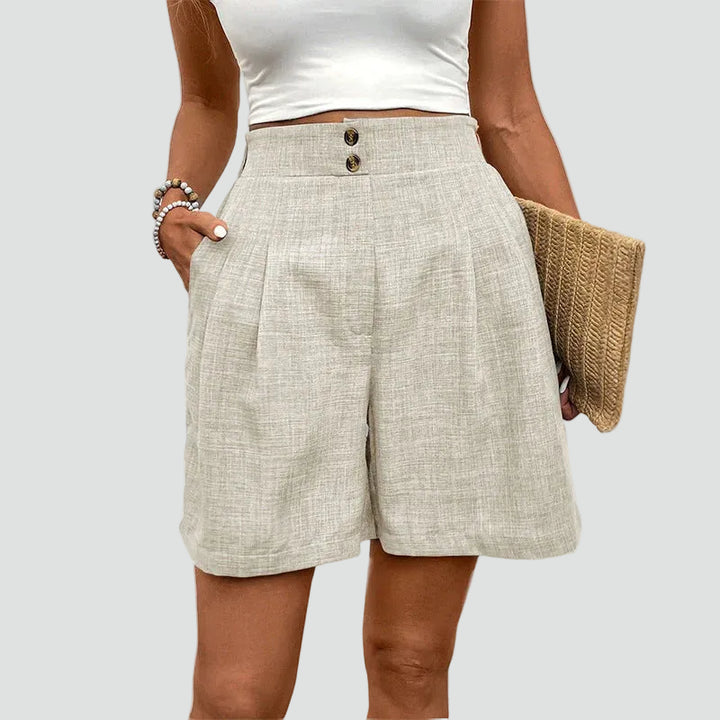 Elegant high-waisted linen shorts with pleats
