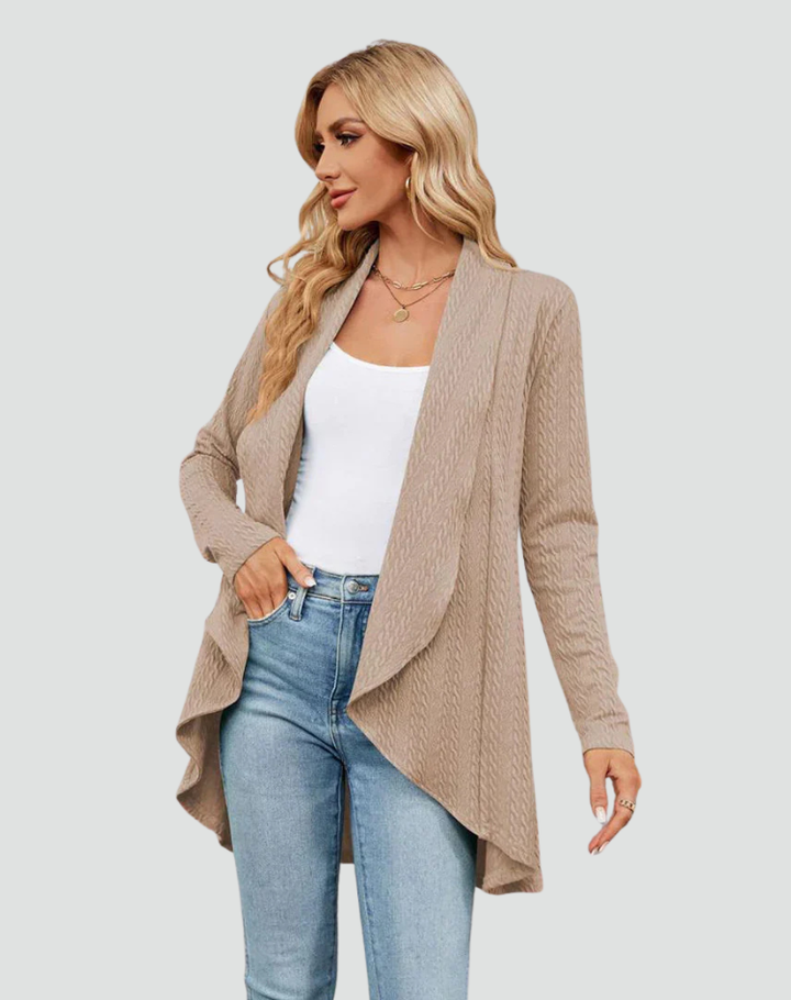 Ribbed cardigan for women with draped front