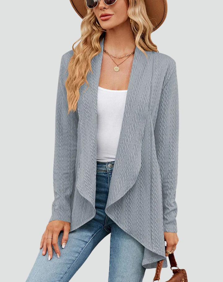Ribbed cardigan for women with draped front