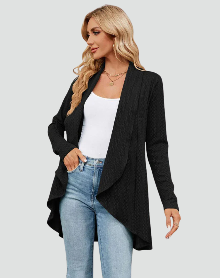 Ribbed cardigan for women with draped front