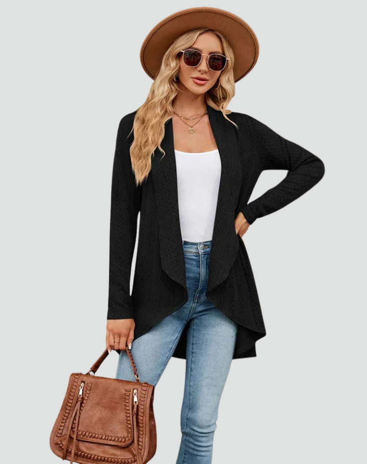 Ribbed cardigan for women with draped front