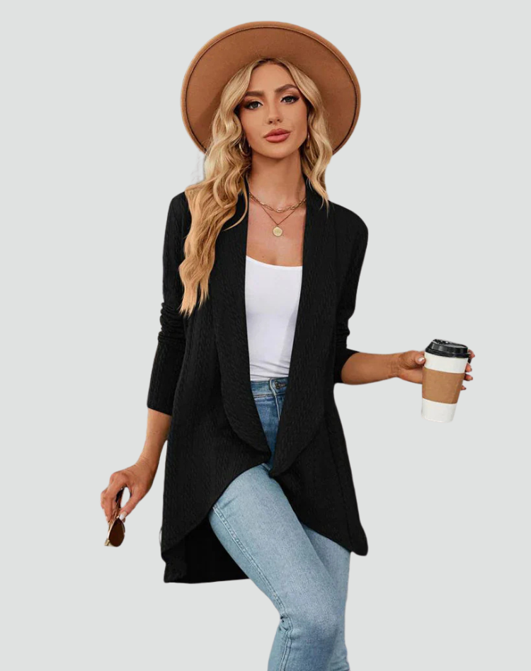 Ribbed cardigan for women with draped front
