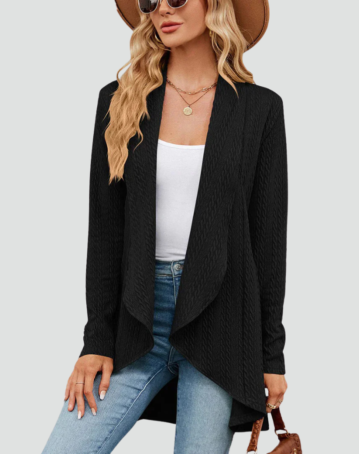 Ribbed cardigan for women with draped front