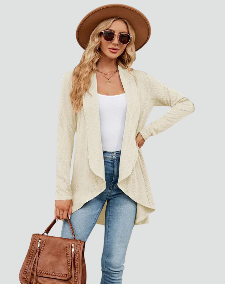 Ribbed cardigan for women with draped front