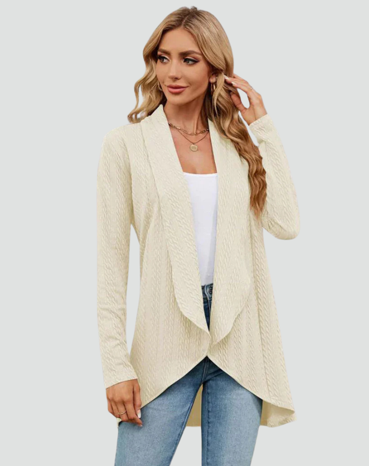 Ribbed cardigan for women with draped front