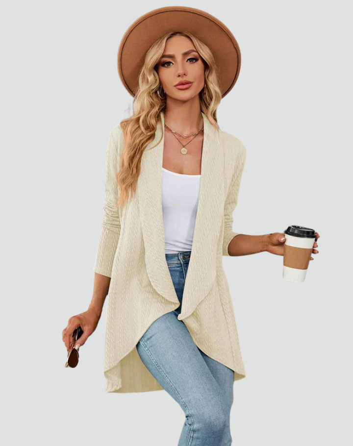 Ribbed cardigan for women with draped front