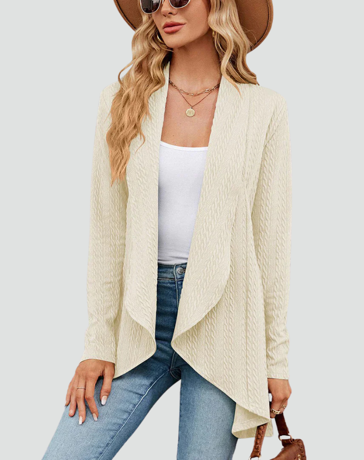 Ribbed cardigan for women with draped front