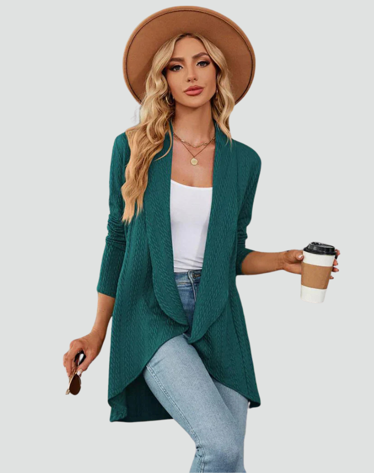 Ribbed cardigan for women with draped front