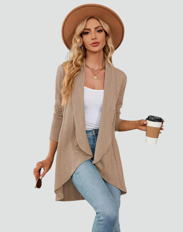 Ribbed cardigan for women with draped front