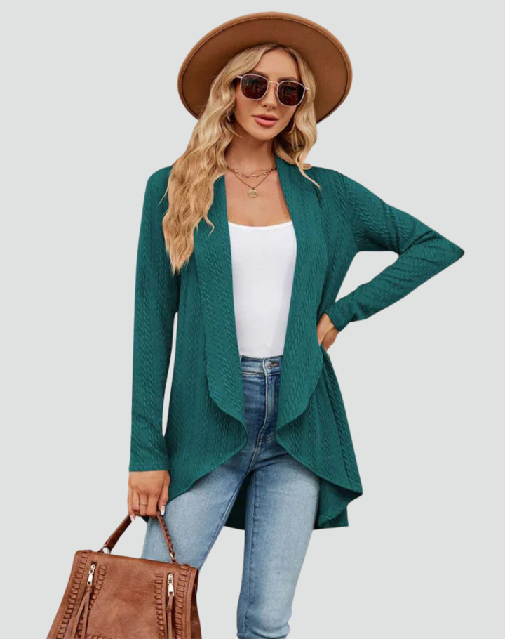 Ribbed cardigan for women with draped front