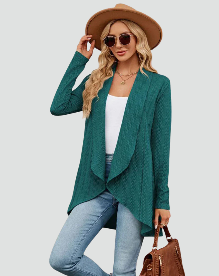 Ribbed cardigan for women with draped front