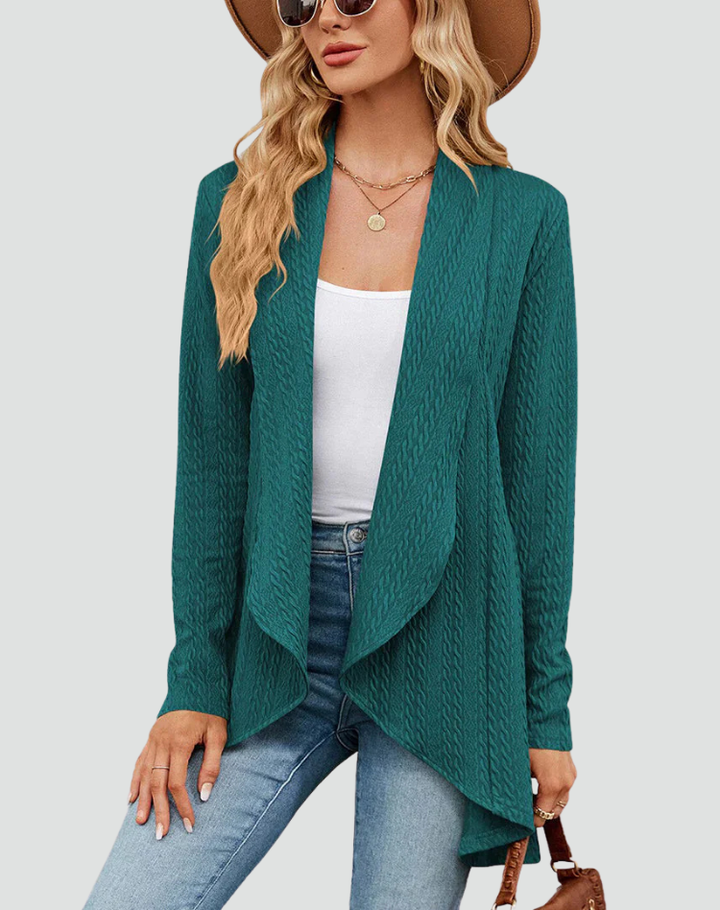 Ribbed cardigan for women with draped front