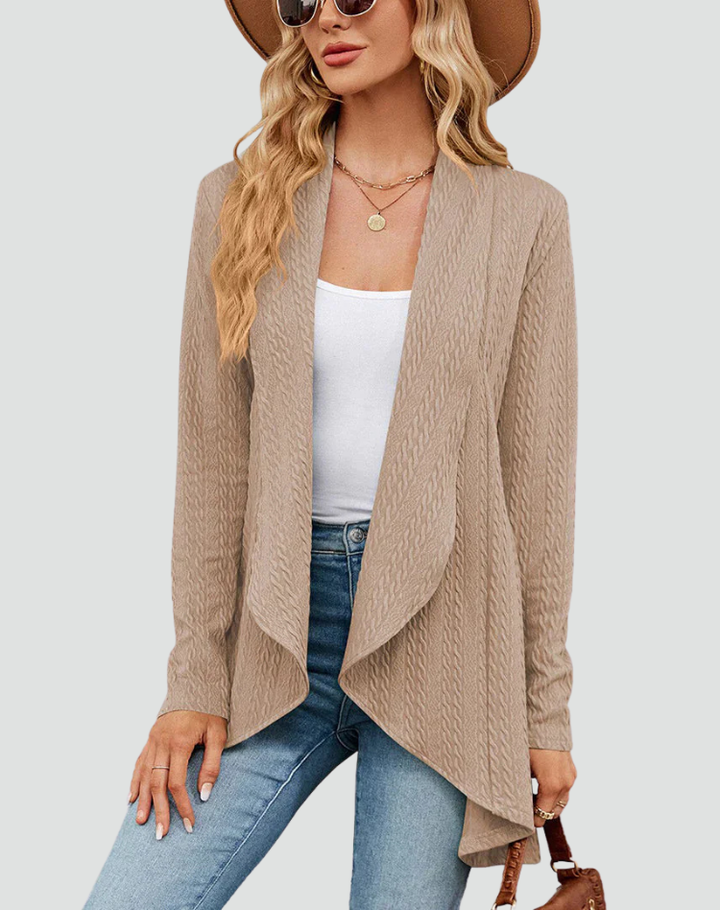 Ribbed cardigan for women with draped front
