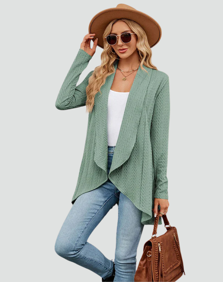 Ribbed cardigan for women with draped front