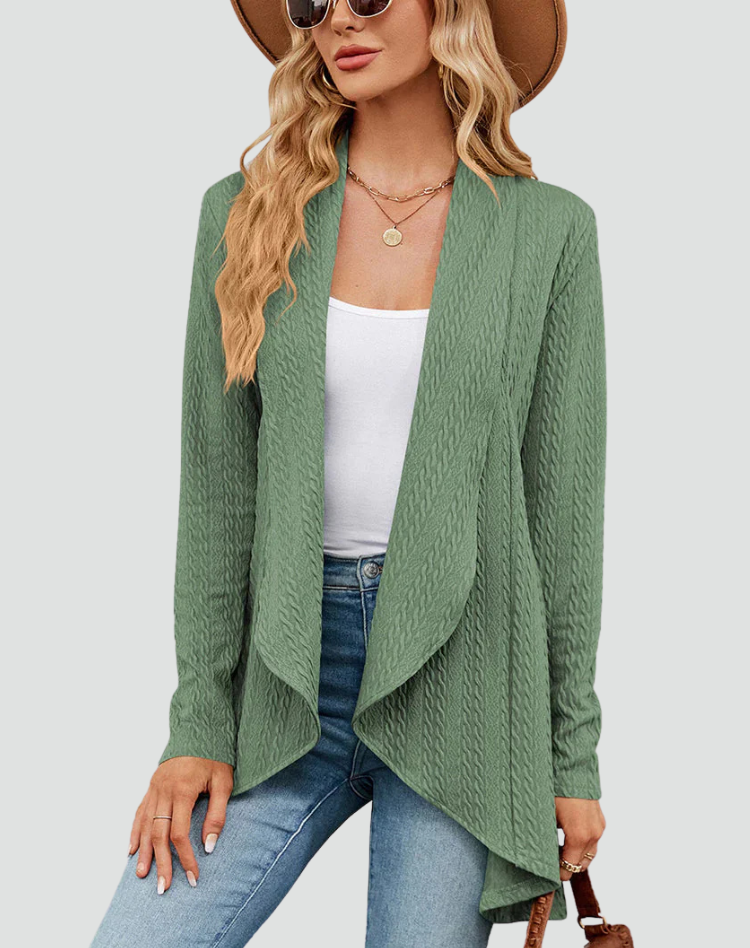 Ribbed cardigan for women with draped front