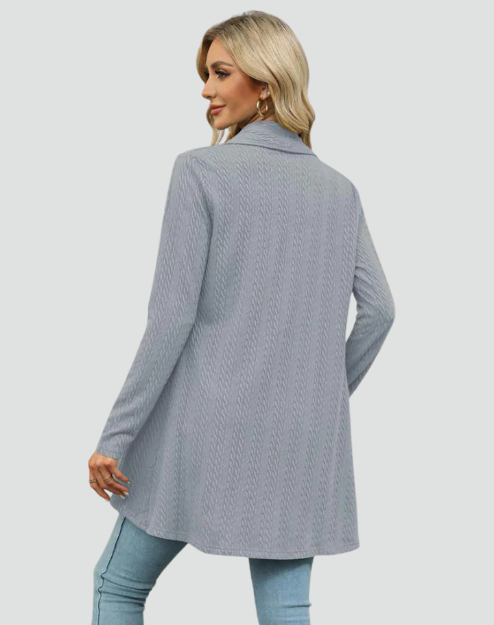 Ribbed cardigan for women with draped front