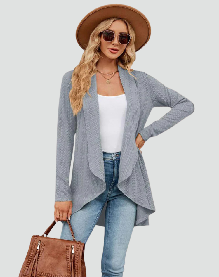 Ribbed cardigan for women with draped front