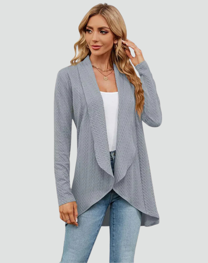 Ribbed cardigan for women with draped front
