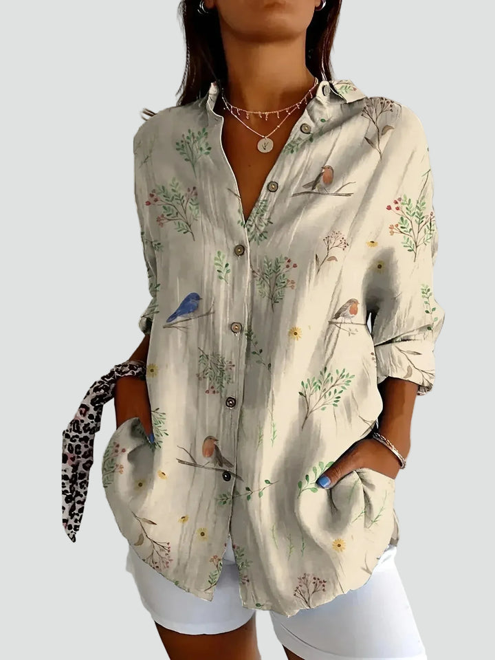 Loose boho floral shirt tunic with pockets