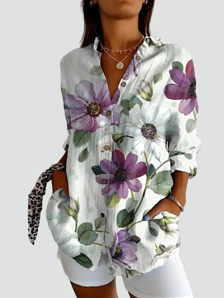 Loose boho floral shirt tunic with pockets