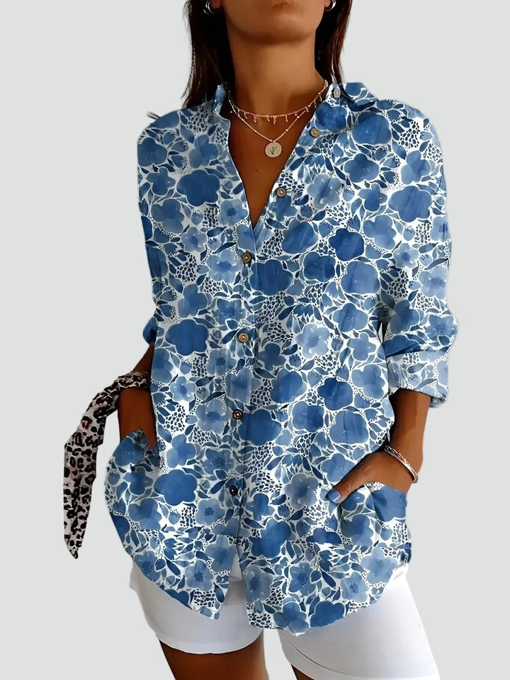 Loose boho floral shirt tunic with pockets